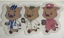 白衣や看護服を着たイノシシのキャラクター3匹のステッカー